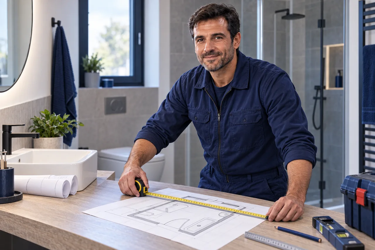 Profesional estudiando medidas para una reforma de baño